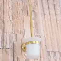 wall mounted luxury gold color brass bathroom toilet brush holder set bathroom accessory single glass cup mba596
