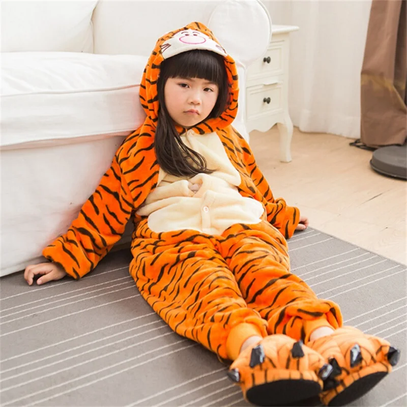 Tiger Kigurumi Pyjamas Anzug Für Kinder Tier Onesie Winter Warm Flanell Nachtwäsche Mit Kapuze Anime Cosplay Kostüm Party Nette Fantasie