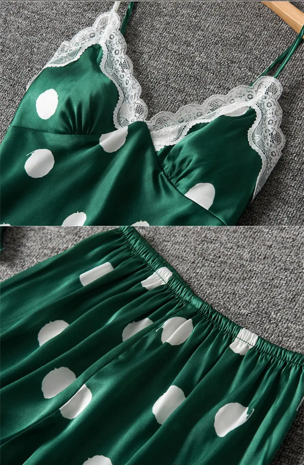 Женская шелковая пижама Daeyard пикантная в горошек с кружевной отделкой и шортами