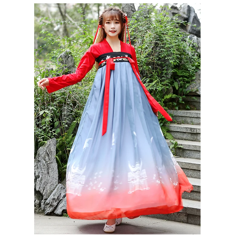 Hanfu Женская Китайская вышивка танцевальные костюмы сказочные платья принцессы фолклорике платье традиционная Династия Тан одежда DN3601