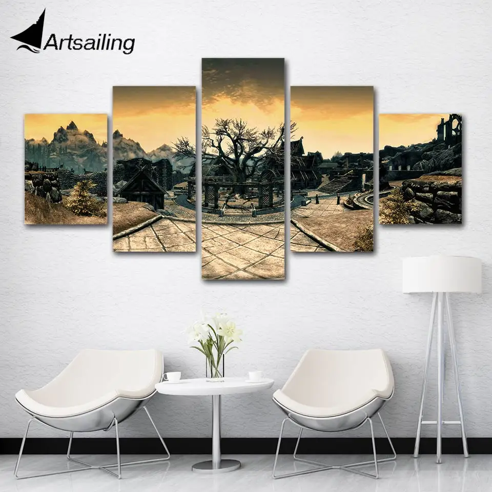 

ArtSailing HD 5 panels Modular game v skyrim Poster Wall Art For Wall Pictures Living Room Canvas Painting artwork