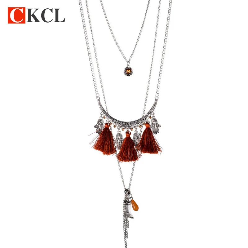 Богемские ожерелья для женщин винтажные античные серебряные фиолетовые