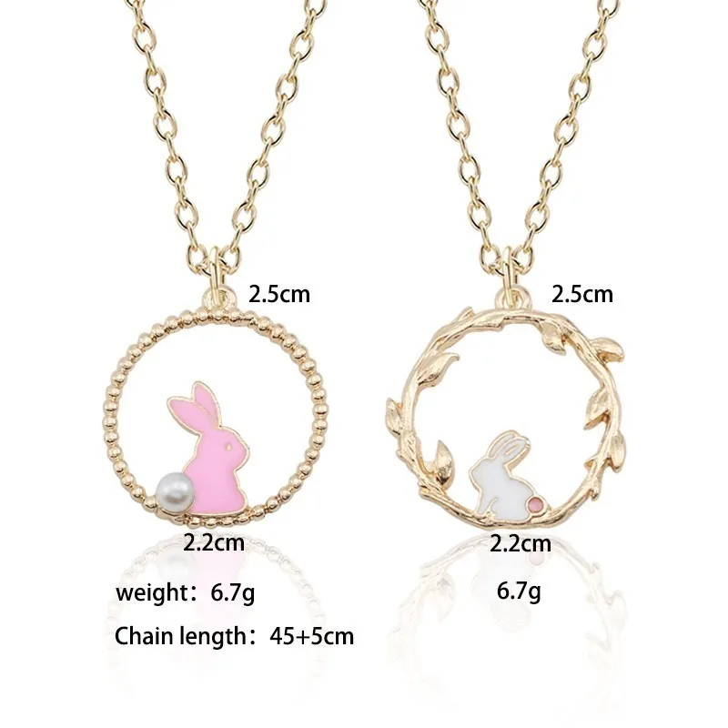 

DIY Cute Rabbit Pearl Necklace For Girls Women Lovely Animal Wild Flower Round Hollow Out Pendant Necklaces Female Jewelry Gifts