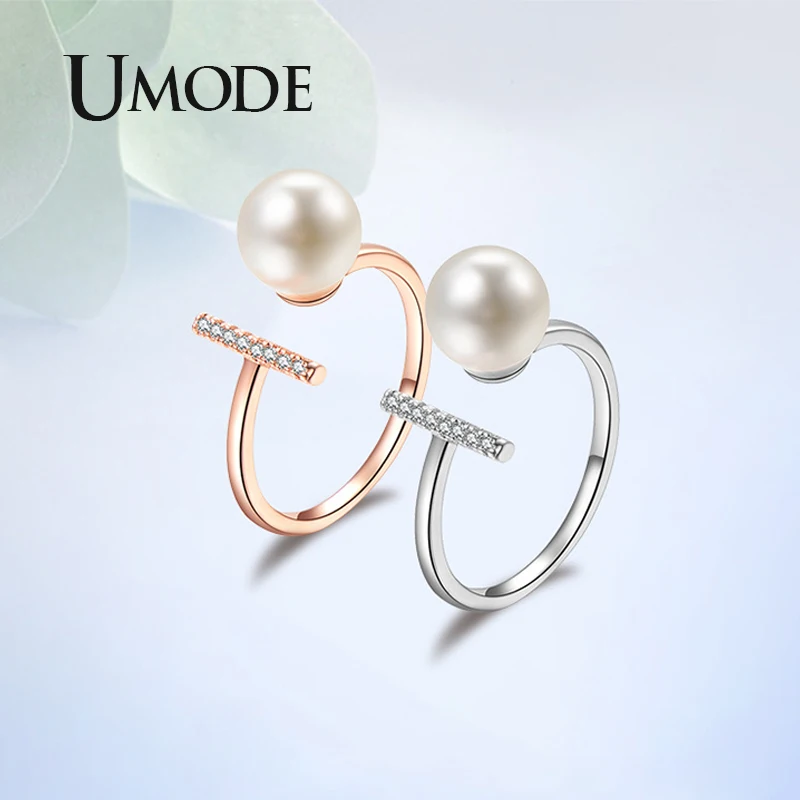 UMODE T буква жемчуг Регулируемые кольца для женщин розовое золото обручальные