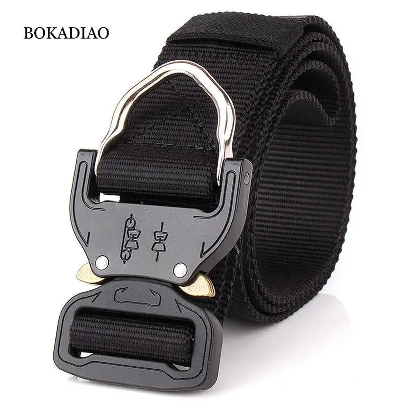 BOKADIAO men canvas belt Quick release Metal buckle Hook military nylon Training belt strong Army tactical belts for women strap