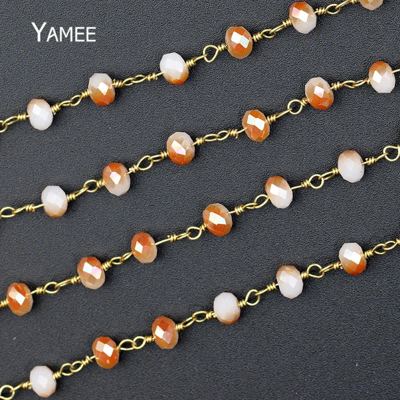 4*6mm Faceted Abacus Bead Chains Handmade Glass Champagne Beads Antique Pure Copper Rosary Chain 5M | Украшения и аксессуары