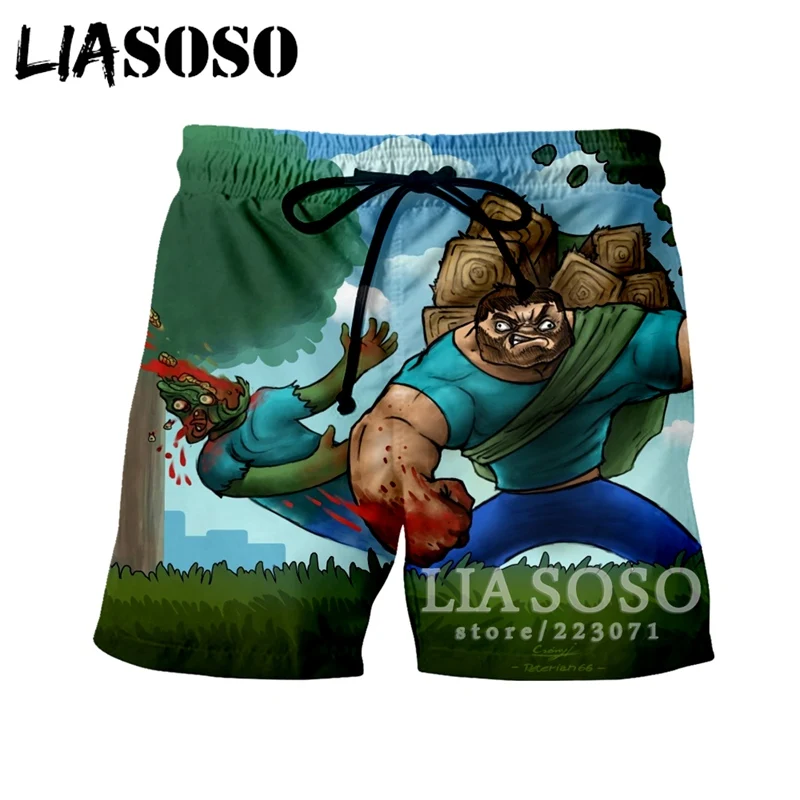 LIASOSO 2019 Summer New Men Women Shorts 3D Print Video Game Minecraft Beach Fitness Cute Casual Loose Clothing A166-10 | Мужская одежда