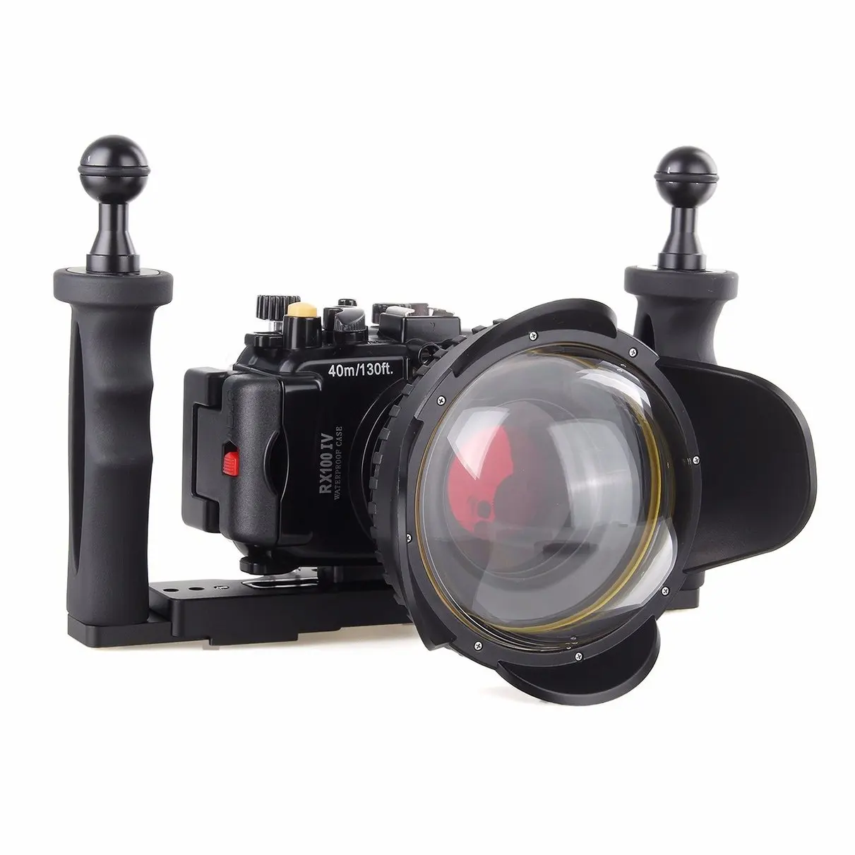 

40M Underwater Waterproof Camera Housing Diving Case for Sony RX100 IV M4 + Red Filter + Fisheye Lens + Two Hands Aluminium Tray