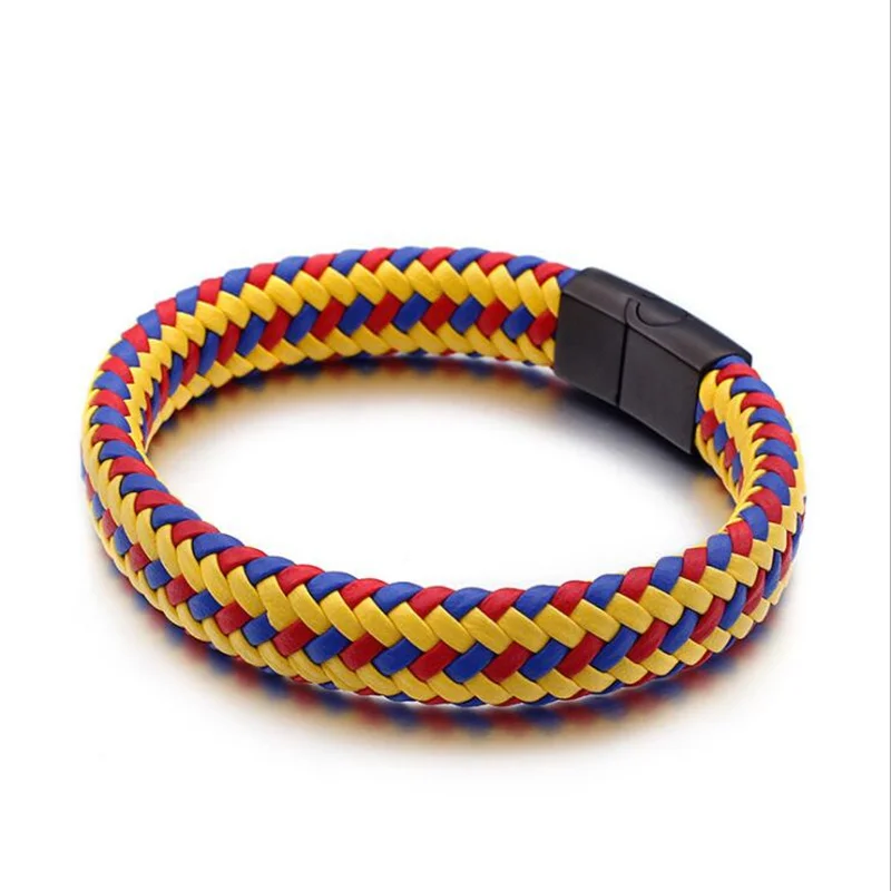 Браслет-манжета мужской/женский из кожи с магнитной застежкой нержавеющей стали