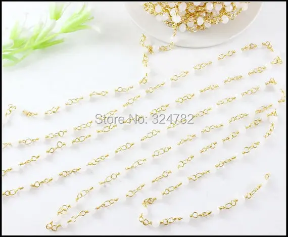 5 м/лот белая шпинель Розария стиль бисерная цепочка позолоченная проволока