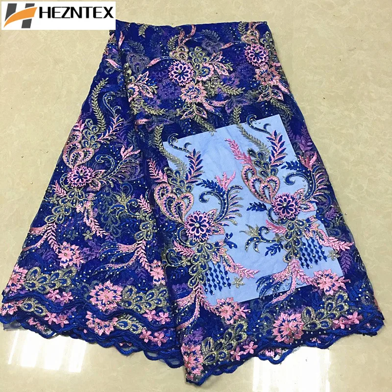 2018 Excellent African French Lace Net Fabric High Quality Nigeria Tulle Fabrics With Embroidery Big Stones For DressZQ18-4 | Дом и сад