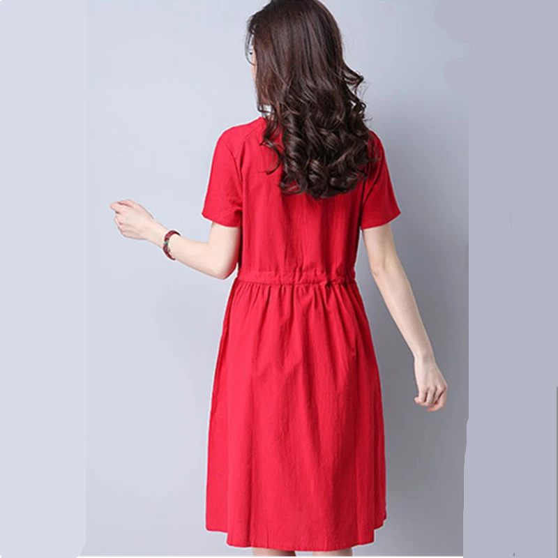 2017 повседневные однотонные льняной сарафан Laides Одежда с круглым вырезом женские