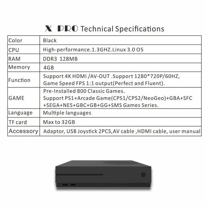 New X Pro Home Sensory Hd Video Game Machine 1280P 4K Hdmi Built-In 800 Games Eu Plug
