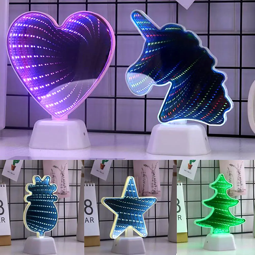 Зеркальные ночные светильники 3D LED туннель многоцветный Спальня праздничное