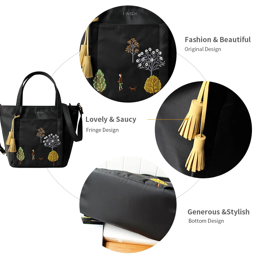 Цветок принцесса черные женские сумки-тоут модные сумки через плечо с кисточками сумка-мессенджер роскошные сумки для девочек женские ручные сумки