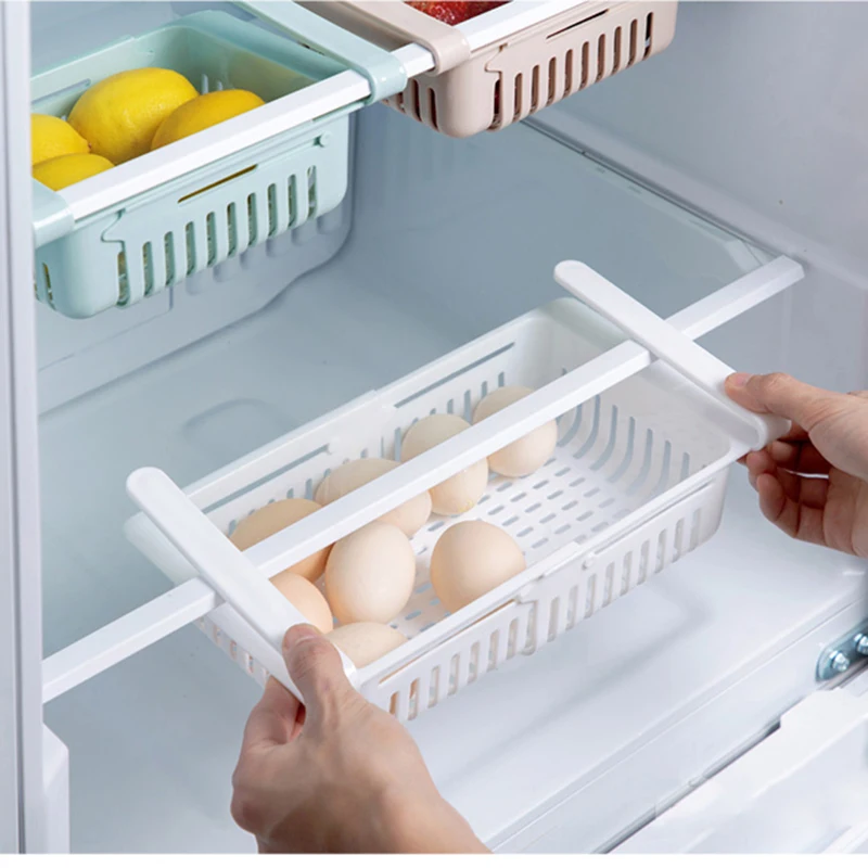 

Kitchen Storage Rack Adjustable Refrigerator Organizer Accessories Fridge Freezer Shelf Pull-out Drawer Organiser Space Saver