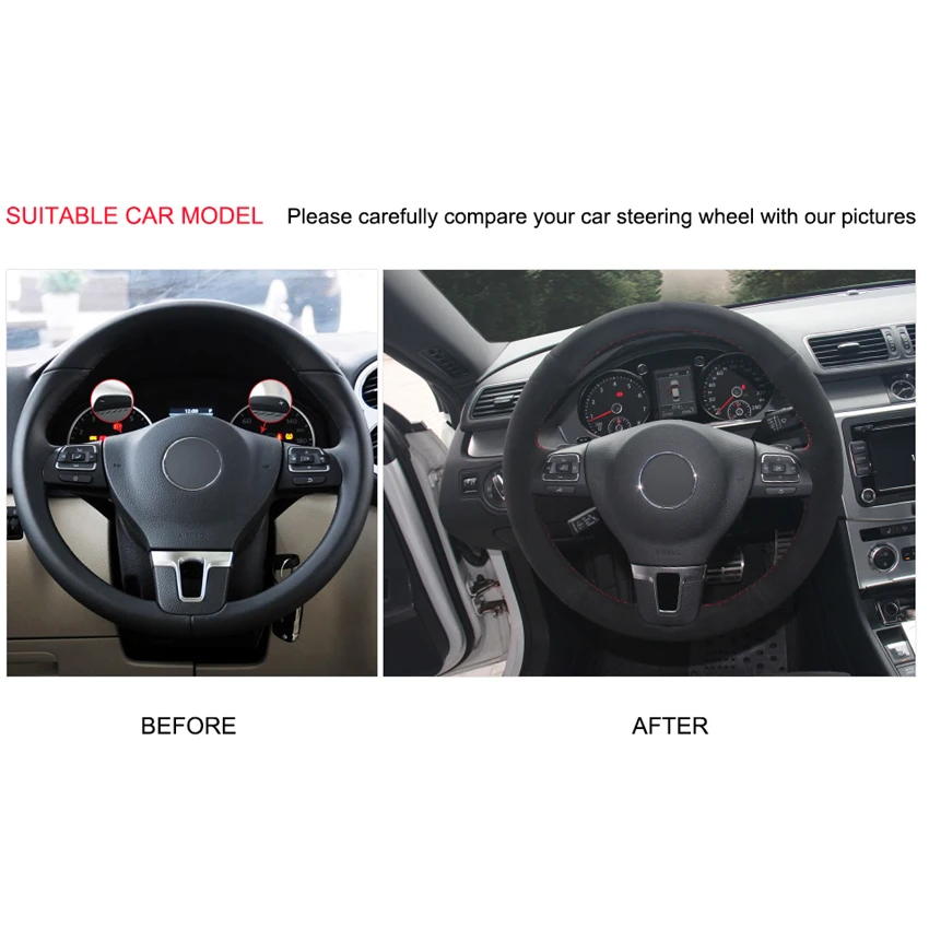 Сшитый вручную DIY черный замшевый чехол рулевого колеса автомобиля для Volkswagen VW Gol