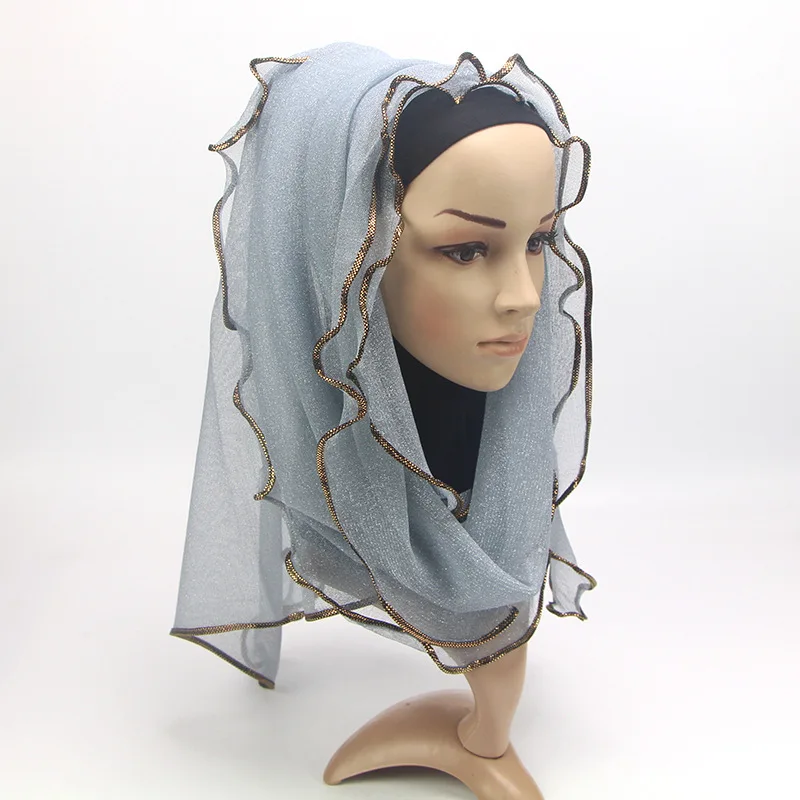 Модные женские туфли Золотой обод шифоновый шарф рюшами мусульманский хиджаб