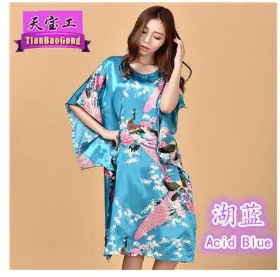 Размера плюс черный Для женщин летние Lounge Robe женские новые пикантные домашнее платье из искусственного шёлка ночной рубашке большой Сорочка свободного кроя халат S002-B - Цвет: lake blue