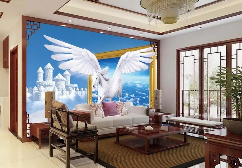 Пользовательские фото 3d обои мечта облако дворец лошадь картина фон настенные