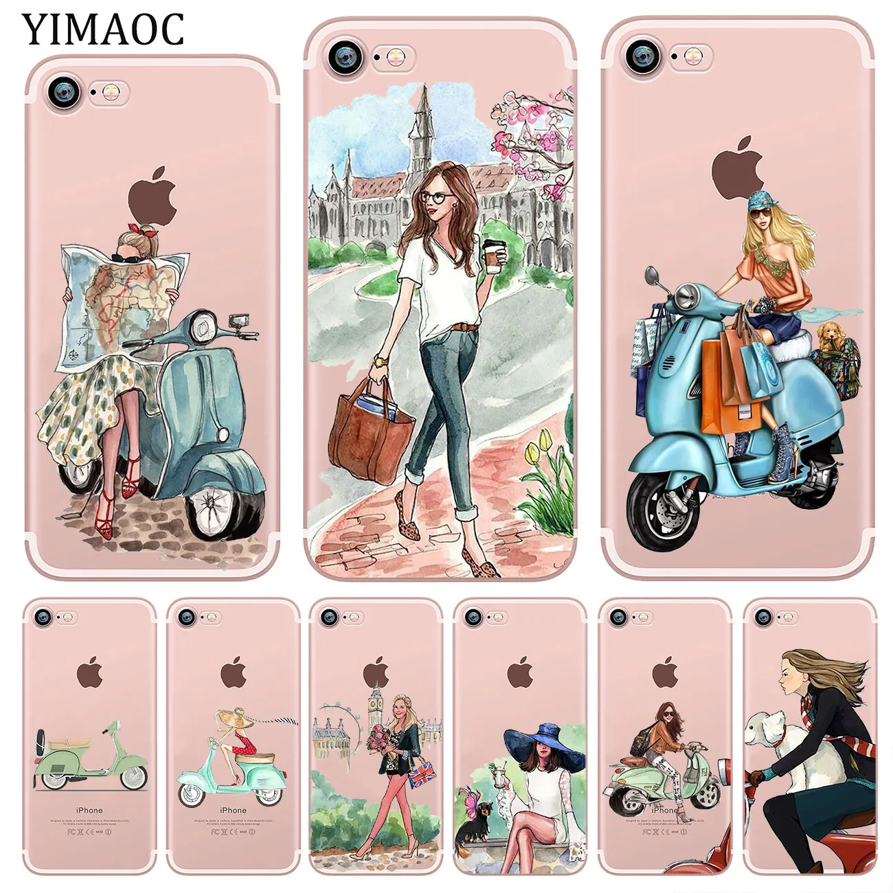 

YIMAOC Scooter bicycle car girl travel Soft Silicone Phone Shell Case for iPhone XR X XS 11 Pro Max 5 5S SE 6 6S 7 8 Plus 10