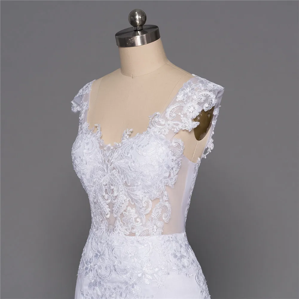 

Backless Vestido De Noiva Beach Wedding Dresses Mermaid Cap Sleeves Chiffon Lace Cheap Boho Wedding Gown Bridal Dresses