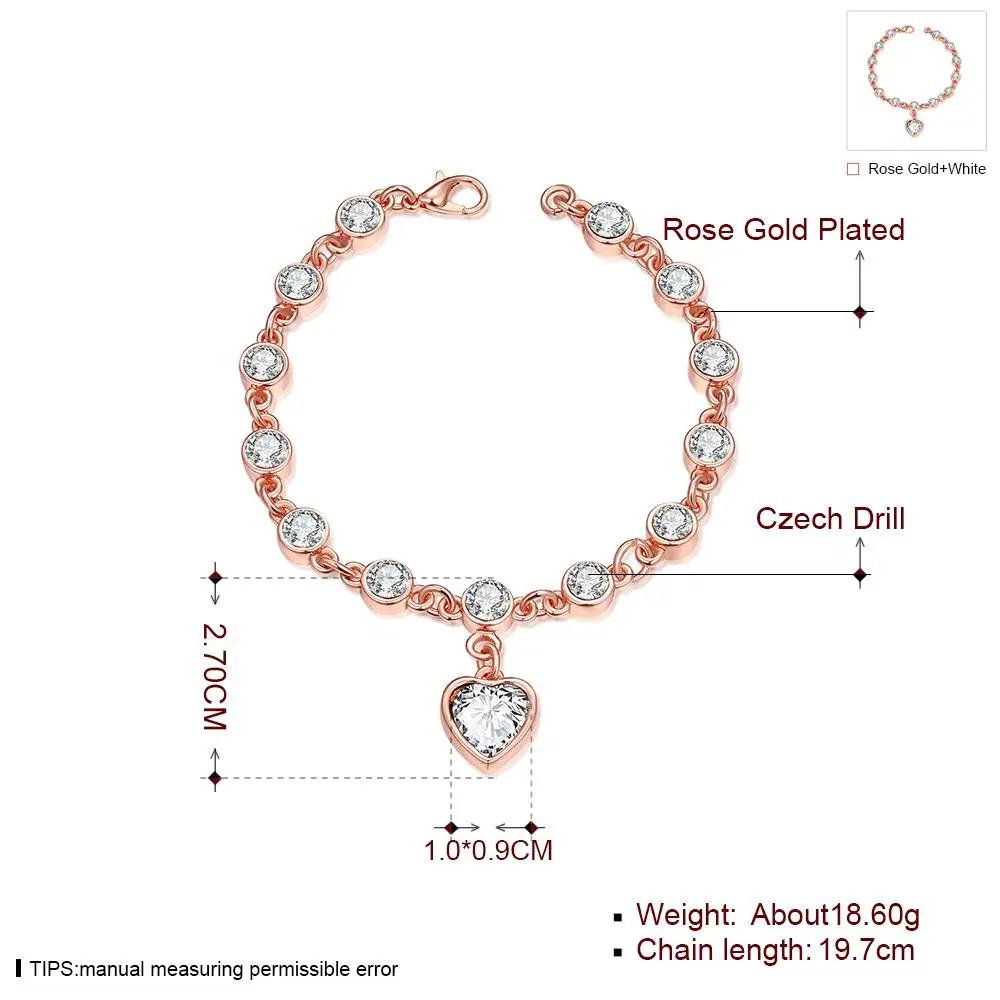 Heart Shape Rose Gold Color Crystal Bracelets For Women Cute with Rhinestone Romantic Bracelet Jewelry Accessories | Украшения и