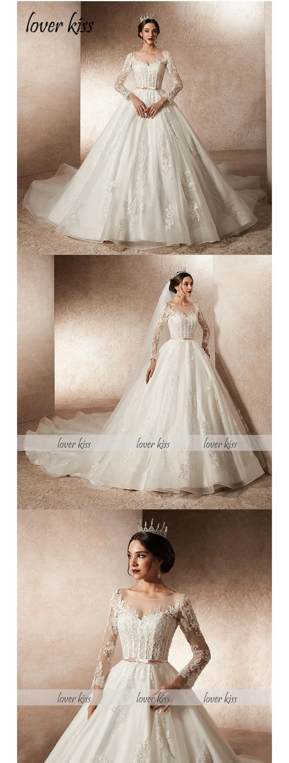 Lover Kiss Vestido De Noiva с длинным рукавом Тюль Свадебное платье невесты Пышное Бальное платье принцессы для свадеб abiti sposa robe mariage
