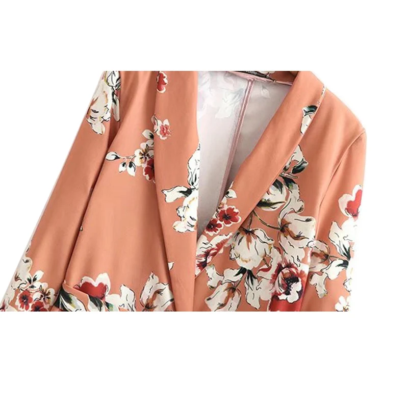 Осенний блейзер с зубчатым воротником женский цветочный винтажный Блейзер