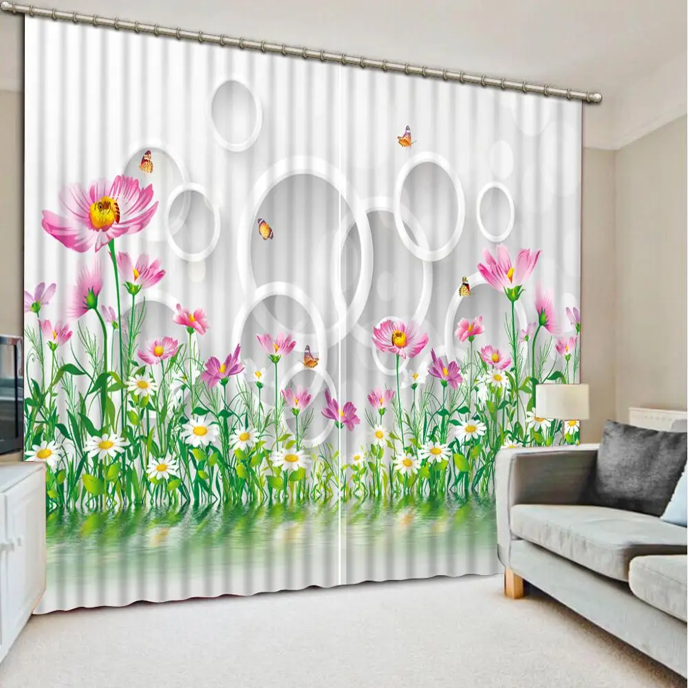 

customize height modern curtains Circle of pansy blackout curtains living room photo 3d curtains