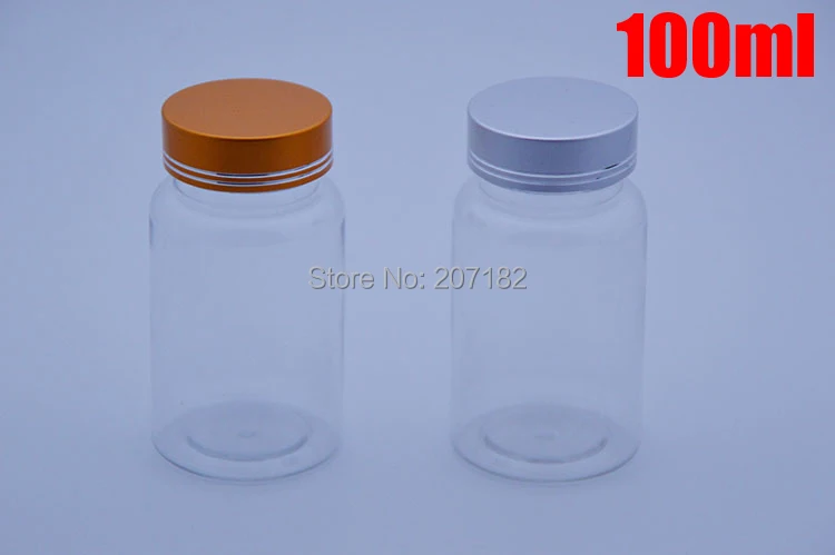 20pcs 100ml Transparent PET Medicine Bottles Capsules/Pills/Powder/Vitamins Plastic Bottles-- Golden/Silver Metal Caps | Красота и
