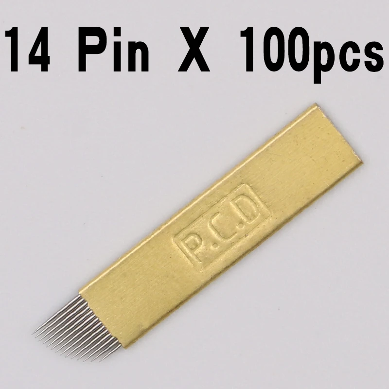100 шт. PCD 14 Pin перманентного макияжа бровей татуировки лезвие Microblading иглы для 3D
