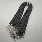 Оптовая продажа 2 мм застежка-карабин черный вощеный кожаный шнур ожерелье веревка кулон длиной 45 см 100 шт.лот ювелирных изделий diy подвески бесплатно