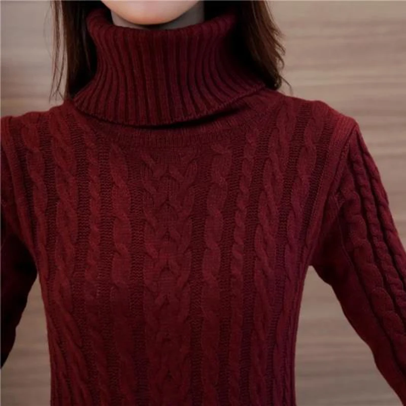 Новинка 2019 женский свитер водолазка Облегающее вязаное платье с длинным рукавом