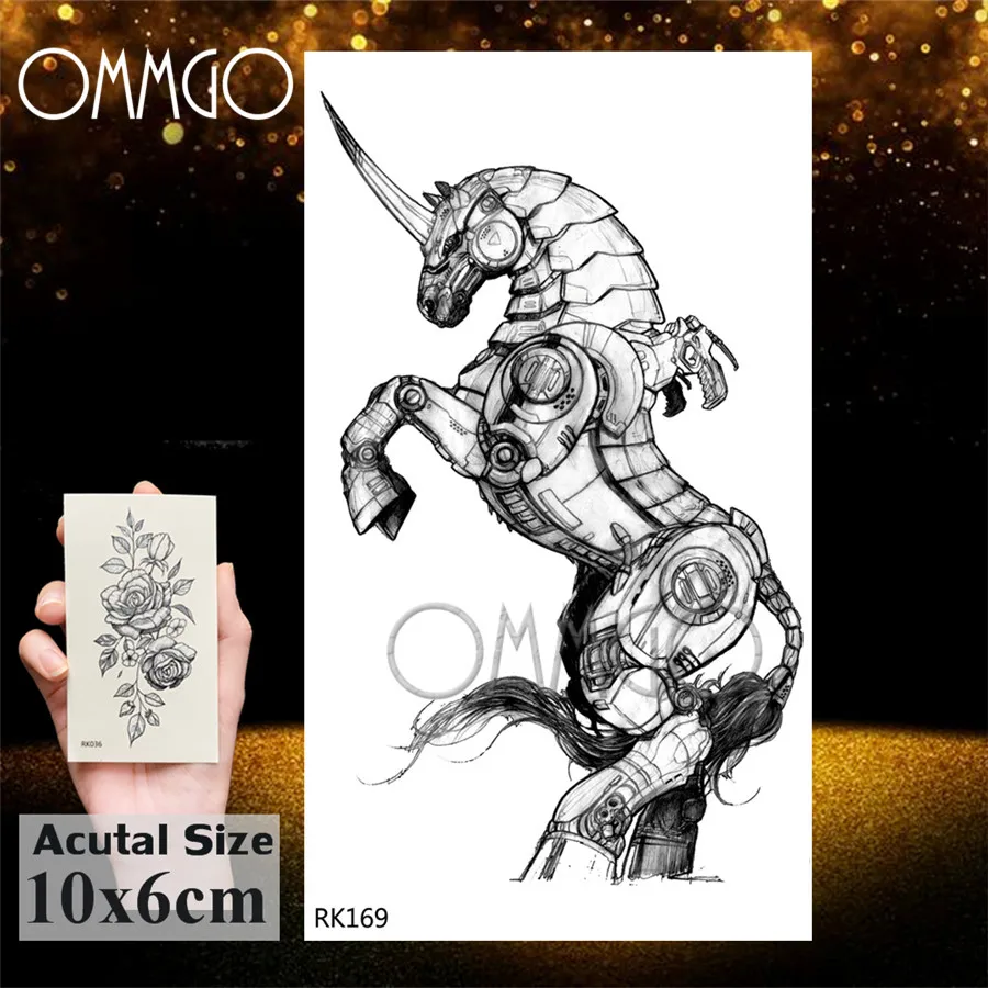 Временные татуировки OMMGO Knight Horse для мужчин наклейка черная броня искусственная