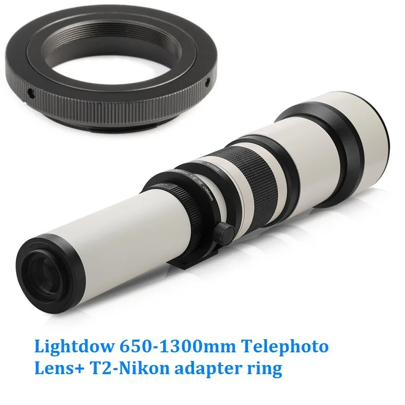 Фотообъектив с ручным увеличением 650-1300 мм и адаптером T2 для DSLR Canon Nikon Pentax Olympus Sony