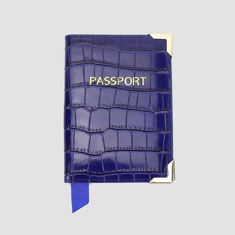 navy gold corner С монограммой, с оригинальными буквами, тисненая крокодиловая кожа, Мужская Обложка для паспорта, Дамская дорожная Обложка для паспорта, чехол - Цвет: navy gold corner