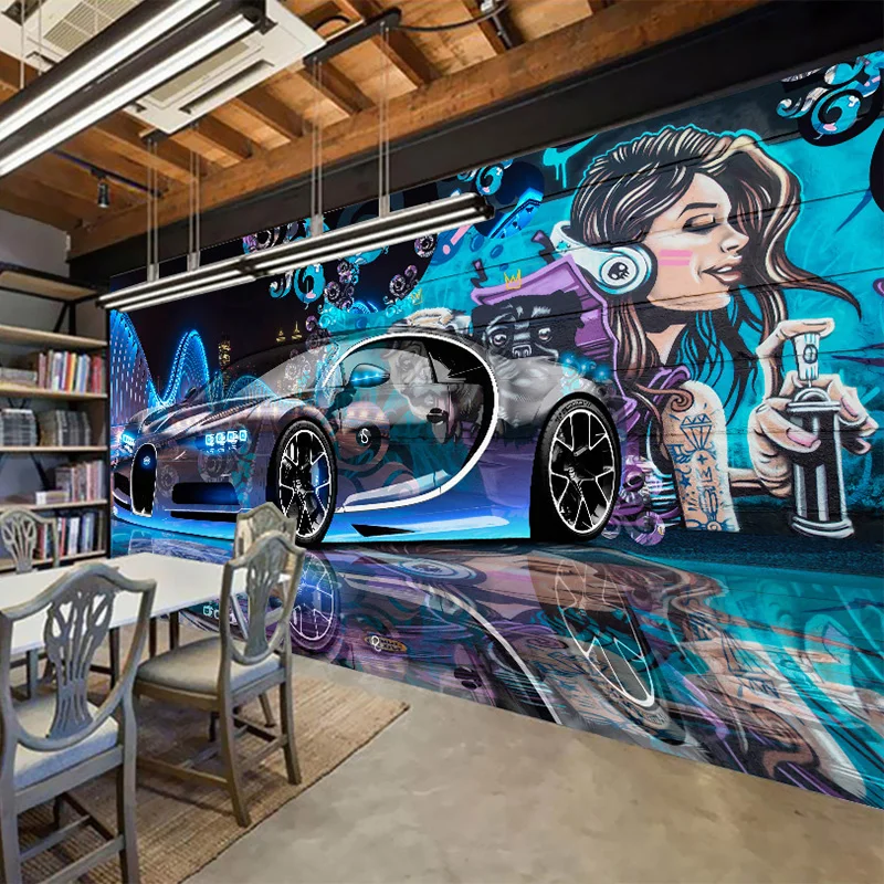 Фотообои 3D уличный граффити спортивный автомобиль настенная ткань Ресторан дети