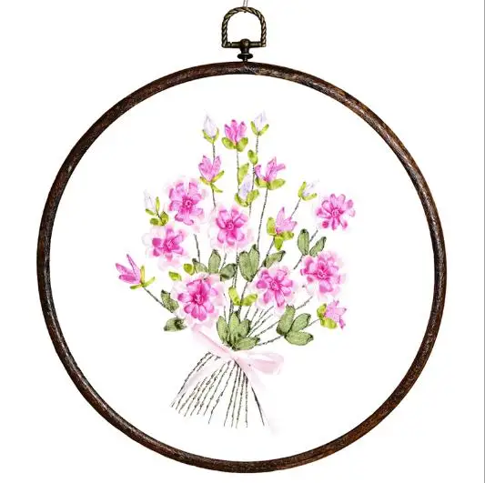 pink DIY Вышивка ленты распродажа Рукоделие наборы для вышивки крестом с рамкой для начинающих цветы принты для шитья Ремесло Рождественский подарок набор для встречи - Цвет: pink