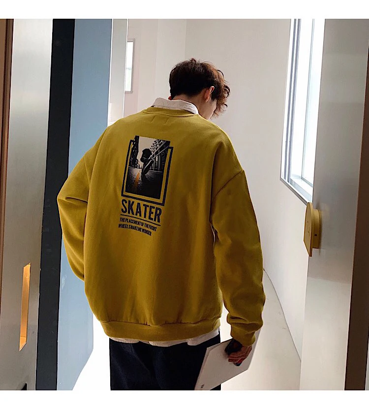 Spring And Autumn New Personality Trend Print Hoodie Loose Casual Round Neck Pullover Black / White / Yellow M-XL
