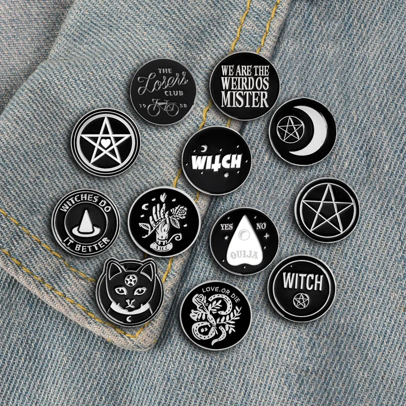 Собирайте различные круглые значки в стиле панк-ведьмы Значки для монет броши