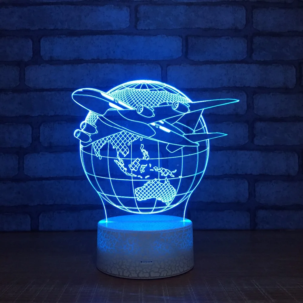 Воздушный самолет модель земли 3D ночник Светодиодная настольная лампа