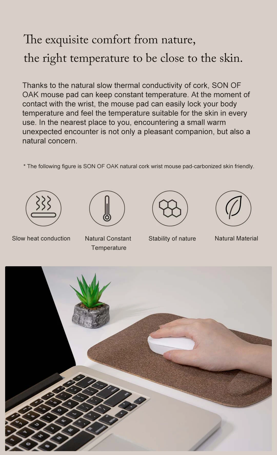 Xiaomi SON OF OAK Office Mouse Pad Oak Bark Wood Wrister Mousepad Portable Mouse Mat For Notebook, Computer Natural Table mat