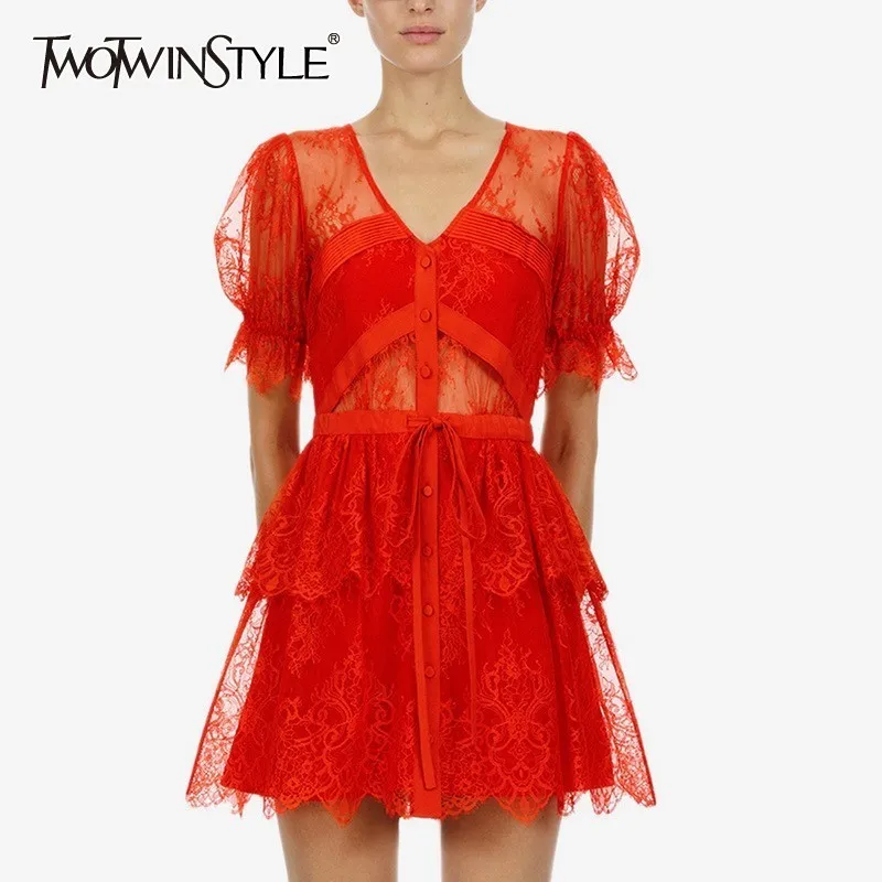 TWOTWINSTYLE летнее лоскутное женское платье с вышивкой v-образный вырез короткий