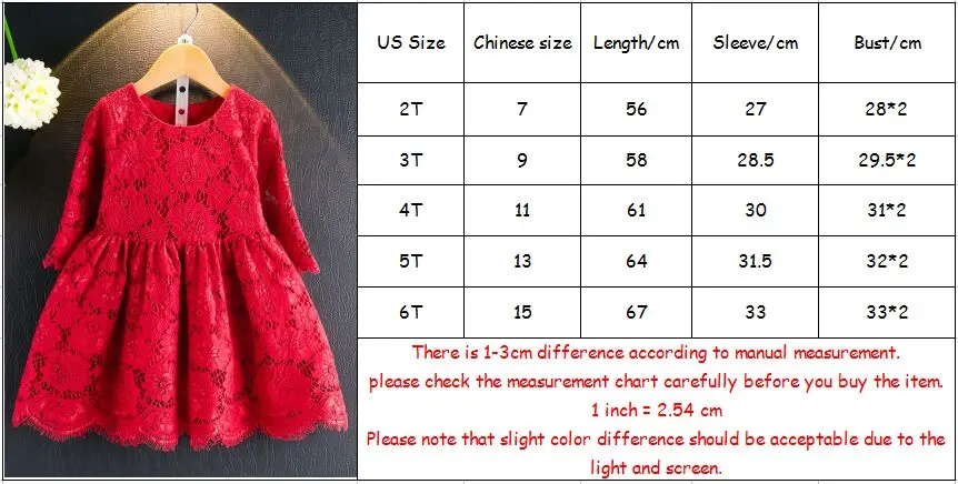 

Girls Flower Lace Dress Spring Kids Dresses for Girl Princess Party Ball Gown Children Wear 2-6Y red