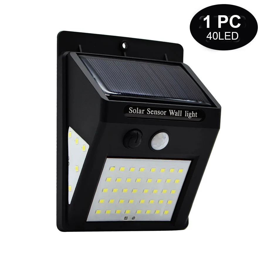 1pc 40LED Lamps 30/40 светодиодный солнечный свет стены лампы на солнечных батареях движения PIR Сенсор Водонепроницаемый светильник Открытый Путь Сад Безопасности Светильник 3 односторонний световой - Испускаемый цвет: 1pc 40LED Lamps