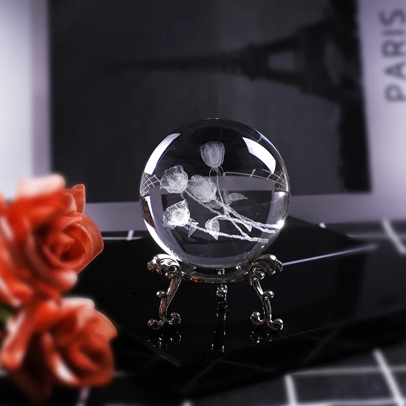 60mm 3D Laser Engraved A Bunch of Roses Sphere K9 Crystal Glass Ball for Birthday Gift Souvenir Home Decor Ornament Lovers | Дом и сад