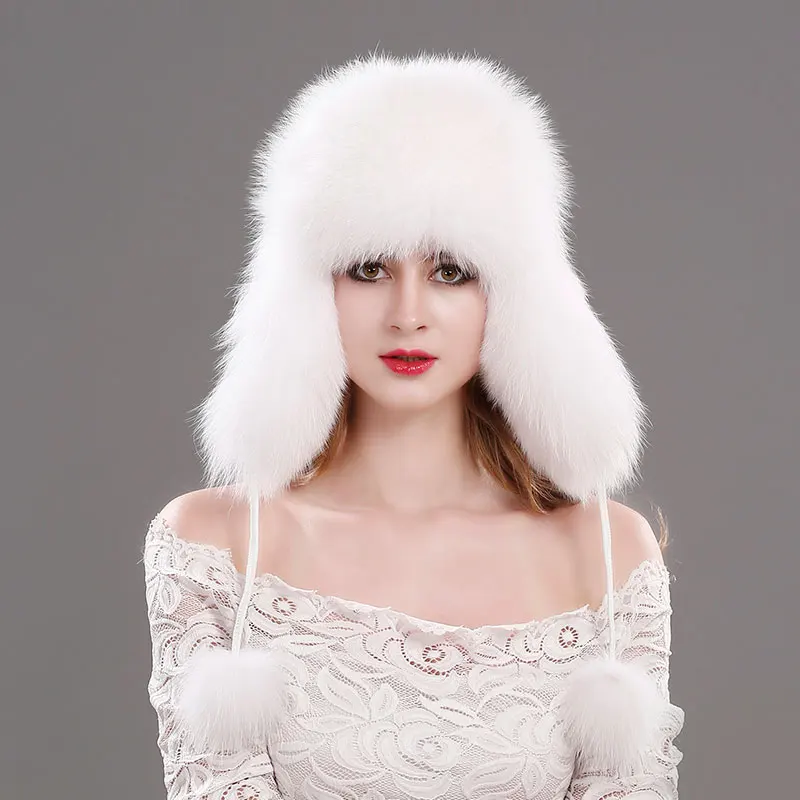 05 white Longtengfenghao, шапка из меха русской лисы, зимняя шапка из натурального меха лисы, меховая шапка, шлем летчика, женская шапка из натурального меха - Цвет: 05 white
