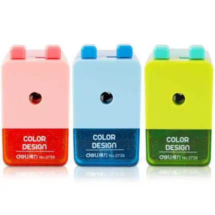 

Deli stationery pencil sharpener multi-colored double button pen plane mechanical pencil sharpener