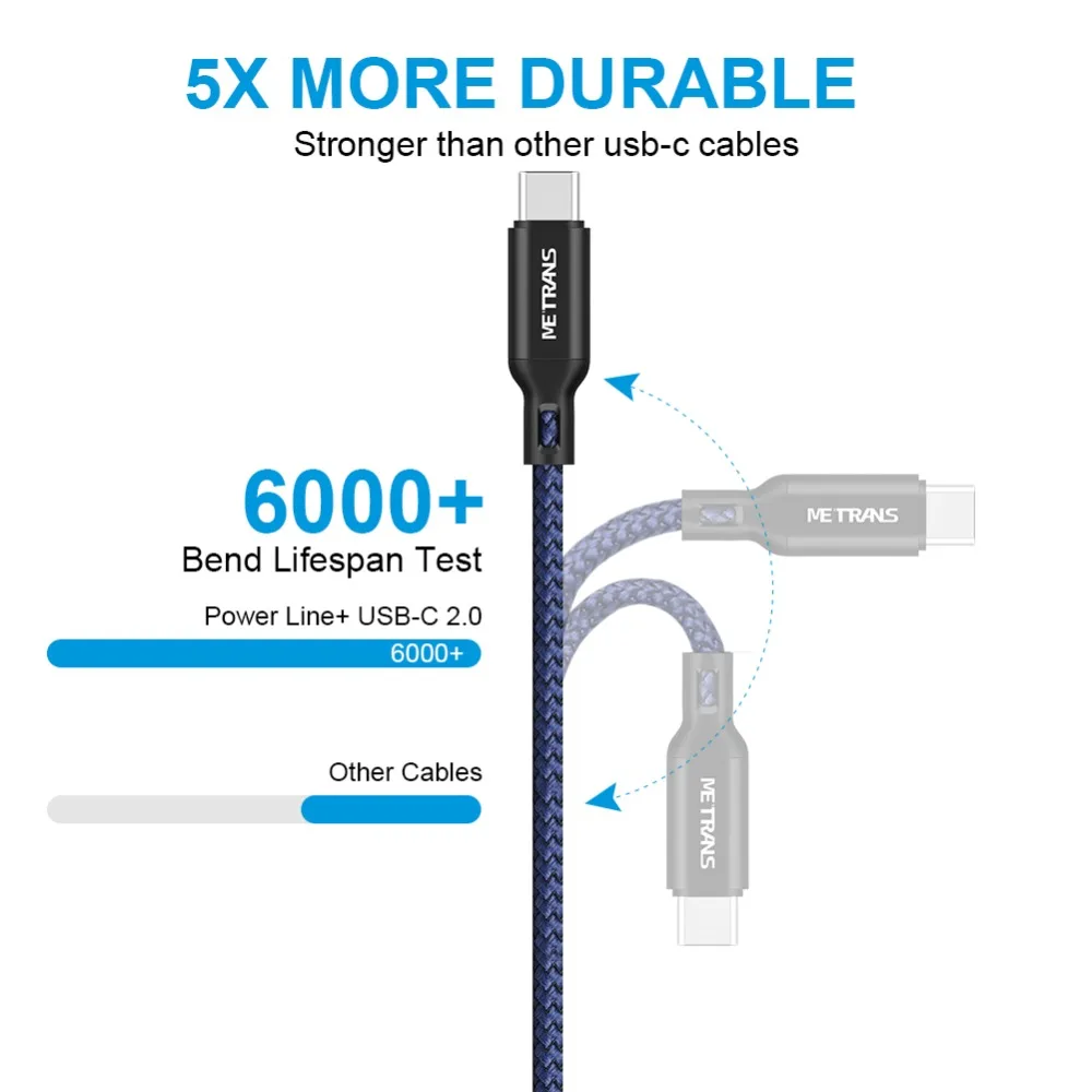 Metrans usb type C кабель зарядного устройства для huawei mate 20 Pro 2 м кабель передачи данных для быстрой зарядки type-C USB кабель для Xiaomi для huawei